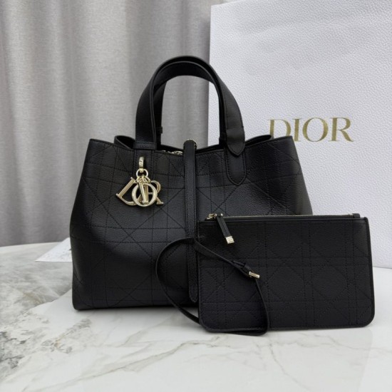 Premium Replica Dior Toujours Medium/Large Bag Black Macrocannage Calfskin At Cheap Price