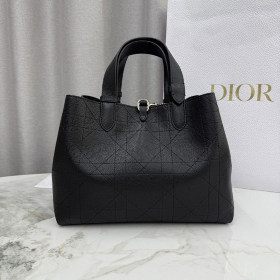 Premium Replica Dior Toujours Medium/Large Bag Black Macrocannage Calfskin At Cheap Price