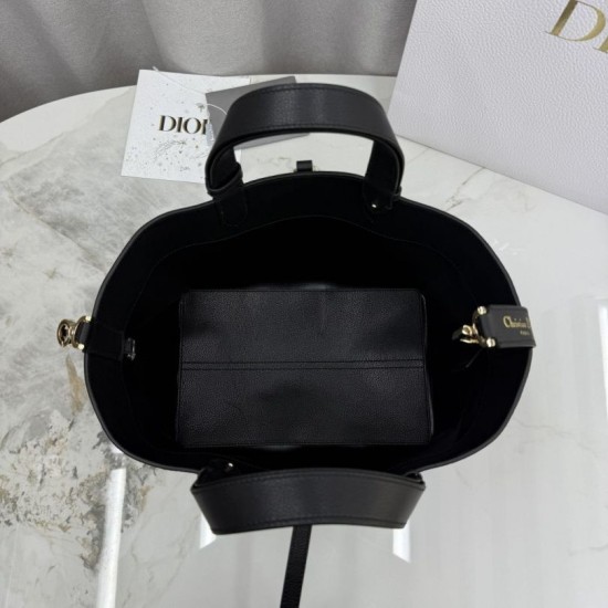Premium Replica Dior Toujours Medium/Large Bag Black Macrocannage Calfskin At Cheap Price