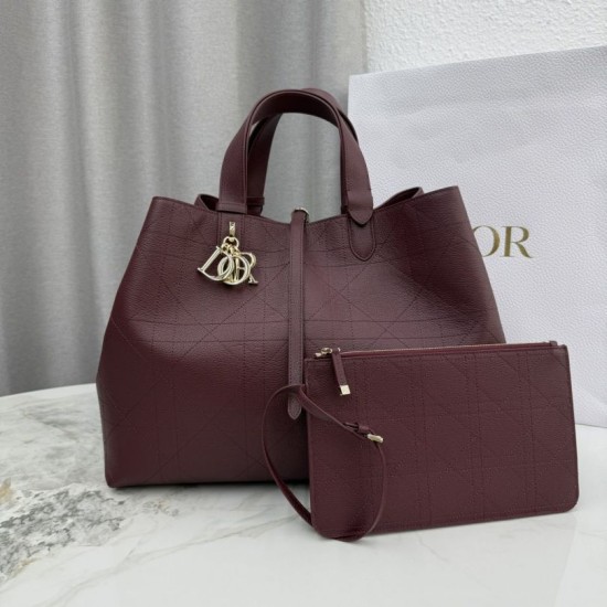 Premium Replica Dior Toujours Medium/Large Bag Burgundy Macrocannage Calfskin At Cheap Price