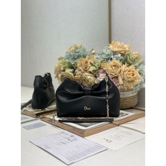 Premium Replica Dior Bow Bag with Black Bow and Gold-Finish Metal At Cheap Price