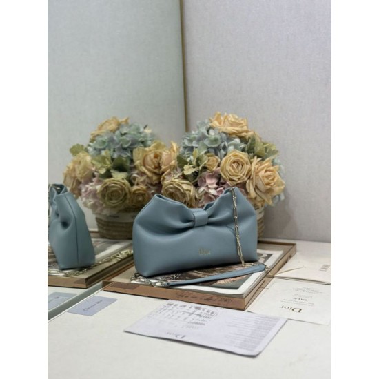 Premium Replica Dior Bow Bag with Blue Bow and Gold-Finish Metal At Cheap Price