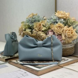 Premium Replica Dior Bow Bag with Blue Bow and Gold-Finish Metal At Cheap Price