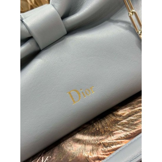 Premium Replica Dior Bow Bag with Blue Bow and Gold-Finish Metal At Cheap Price