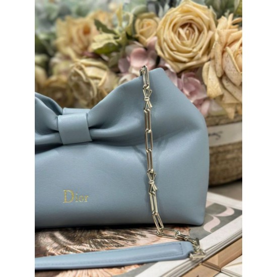 Premium Replica Dior Bow Bag with Blue Bow and Gold-Finish Metal At Cheap Price