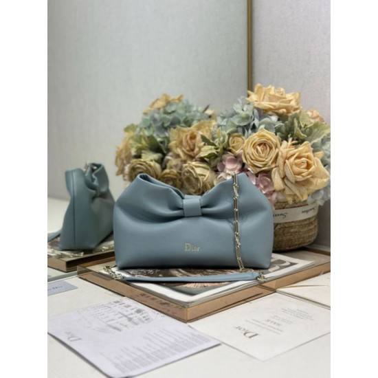 Premium Replica Dior Bow Bag with Blue Bow and Gold-Finish Metal At Cheap Price