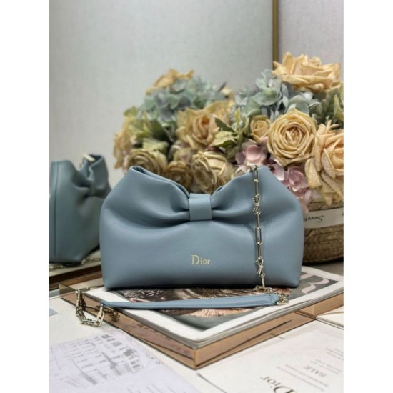Premium Replica Dior Bow Bag with Blue Bow and Gold-Finish Metal At Cheap Price