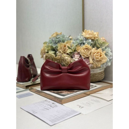 Fake Dior Bow Bag with Claret Bow and Gold-Finish Metal Knockoff Clone Sale Online Premium Replica Dior Bow Bag with Claret Bow and Gold-Finish Metal At Cheap Price