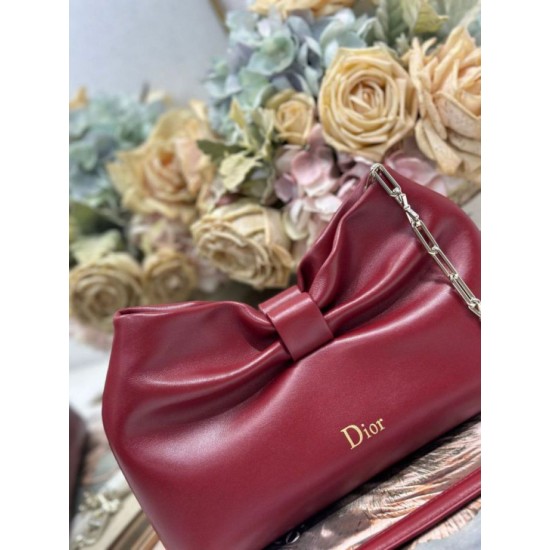 Fake Dior Bow Bag with Claret Bow and Gold-Finish Metal Knockoff Clone Sale Online Premium Replica Dior Bow Bag with Claret Bow and Gold-Finish Metal At Cheap Price