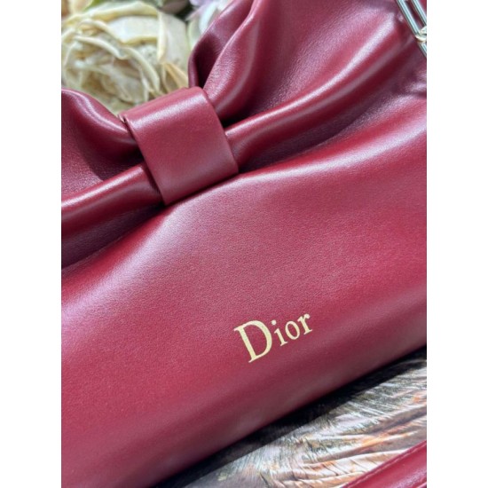 Fake Dior Bow Bag with Claret Bow and Gold-Finish Metal Knockoff Clone Sale Online Premium Replica Dior Bow Bag with Claret Bow and Gold-Finish Metal At Cheap Price