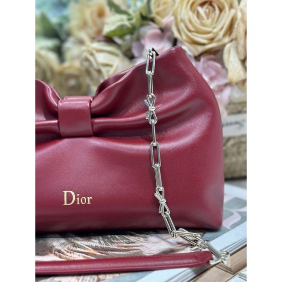 Fake Dior Bow Bag with Claret Bow and Gold-Finish Metal Knockoff Clone Sale Online Premium Replica Dior Bow Bag with Claret Bow and Gold-Finish Metal At Cheap Price