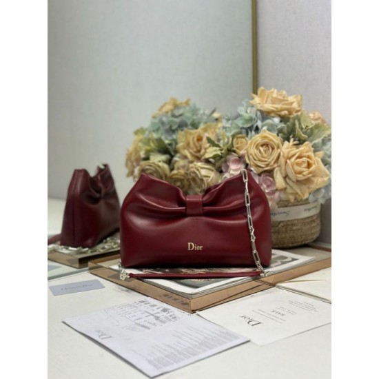 Fake Dior Bow Bag with Claret Bow and Gold-Finish Metal Knockoff Clone Sale Online Premium Replica Dior Bow Bag with Claret Bow and Gold-Finish Metal At Cheap Price