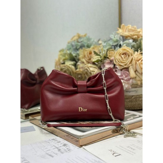Fake Dior Bow Bag with Claret Bow and Gold-Finish Metal Knockoff Clone Sale Online Premium Replica Dior Bow Bag with Claret Bow and Gold-Finish Metal At Cheap Price