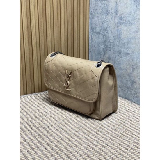 Premium Replica Vintage Niki Medium YSL Saint Laurent Crossbody Bag Waxed and Oiled Leather Apricot At Cheap Price