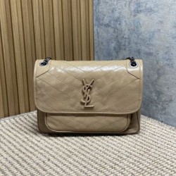 Premium Replica Vintage Niki Medium YSL Saint Laurent Crossbody Bag Waxed and Oiled Leather Apricot At Cheap Price