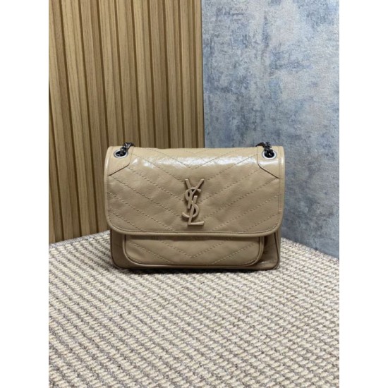 Premium Replica Vintage Niki Medium YSL Saint Laurent Crossbody Bag Waxed and Oiled Leather Apricot At Cheap Price
