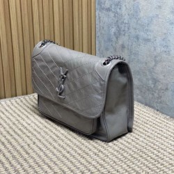 Premium Replica Vintage Crossbody Bag YSL Saint Laurent Niki Medium Waxed and Oiled Leather Gray At Cheap Price