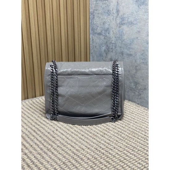 Premium Replica Vintage Crossbody Bag YSL Saint Laurent Niki Medium Waxed and Oiled Leather Gray At Cheap Price