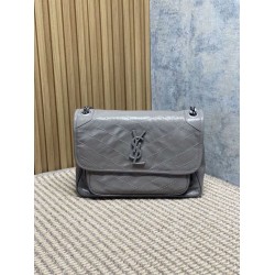 Premium Replica Vintage Crossbody Bag YSL Saint Laurent Niki Medium Waxed and Oiled Leather Gray At Cheap Price