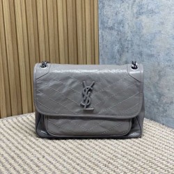 Premium Replica Vintage Crossbody Bag YSL Saint Laurent Niki Medium Waxed and Oiled Leather Gray At Cheap Price