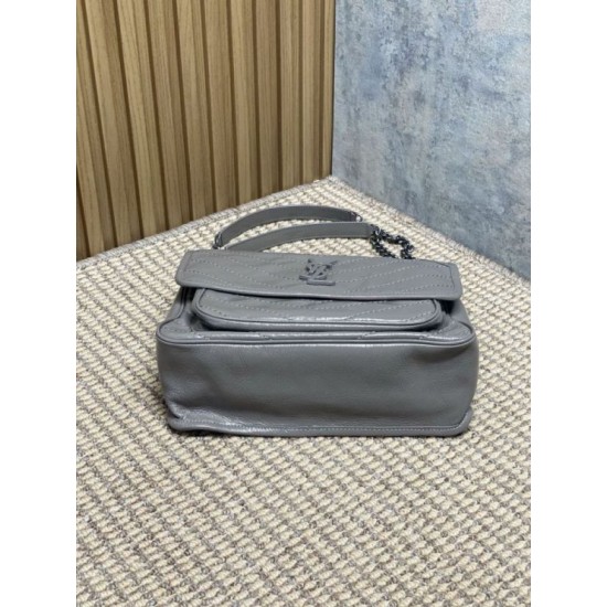 Premium Replica Vintage Crossbody Bag YSL Saint Laurent Niki Medium Waxed and Oiled Leather Gray At Cheap Price