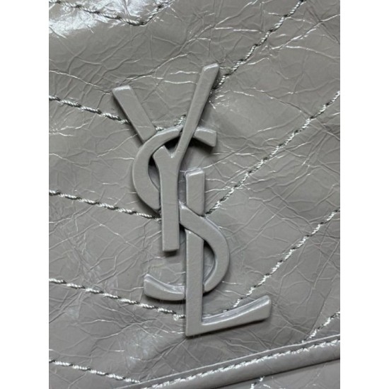 Premium Replica Vintage Crossbody Bag YSL Saint Laurent Niki Medium Waxed and Oiled Leather Gray At Cheap Price