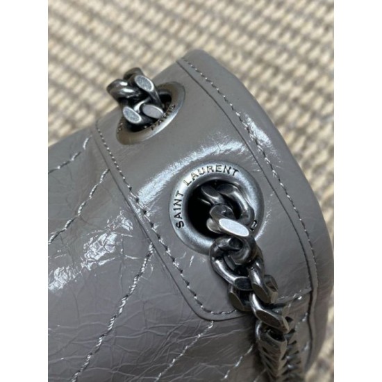 Premium Replica Vintage Crossbody Bag YSL Saint Laurent Niki Medium Waxed and Oiled Leather Gray At Cheap Price