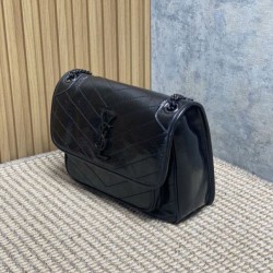 Premium Replica Vintage Niki Medium YSL Saint Laurent Crossbody Bag Waxed and Oiled Leather Black At Cheap Price