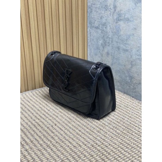 Fake Vintage Niki Medium YSL Saint Laurent Crossbody Bag Waxed and Oiled Leather Black Knockoff Clone Sale Online Premium Replica Vintage Niki Medium YSL Saint Laurent Crossbody Bag Waxed and Oiled Leather Black At Cheap Price