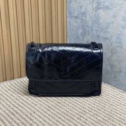 Premium Replica Vintage Niki Medium YSL Saint Laurent Crossbody Bag Waxed and Oiled Leather Black At Cheap Price