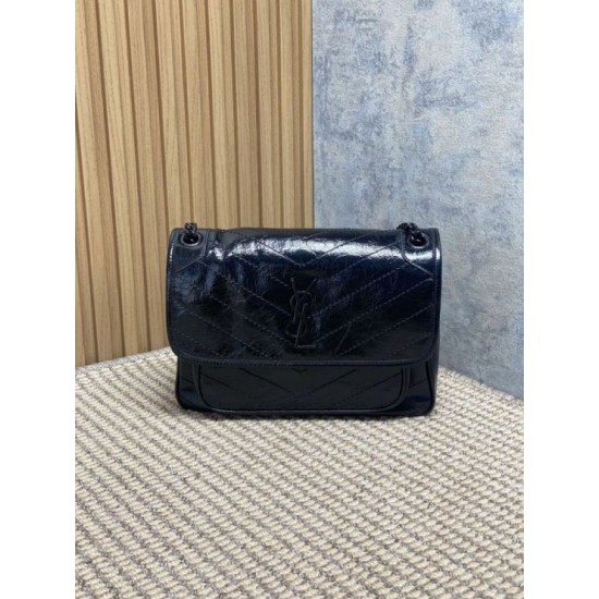Fake Vintage Niki Medium YSL Saint Laurent Crossbody Bag Waxed and Oiled Leather Black Knockoff Clone Sale Online Premium Replica Vintage Niki Medium YSL Saint Laurent Crossbody Bag Waxed and Oiled Leather Black At Cheap Price
