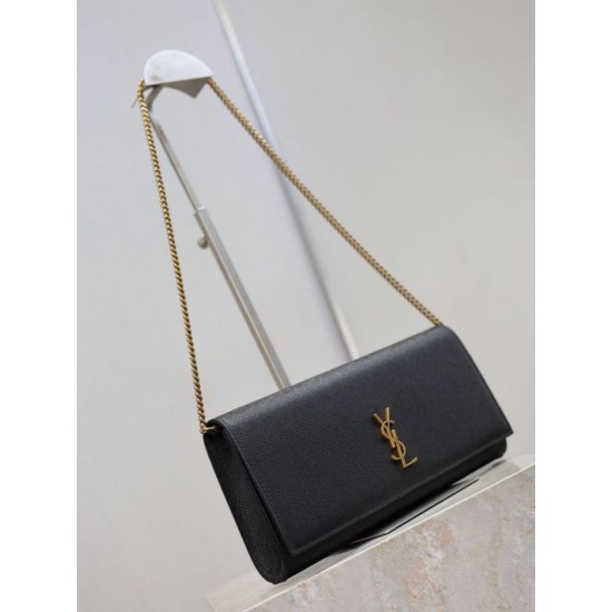 Premium Replica YSL Saint Laurent Kate Clutch Black Hammered Leather At Cheap Price