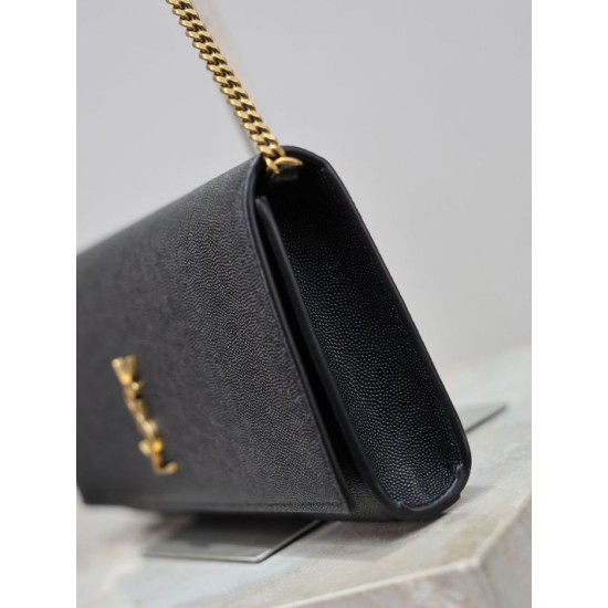 Premium Replica YSL Saint Laurent Kate Clutch Black Hammered Leather At Cheap Price