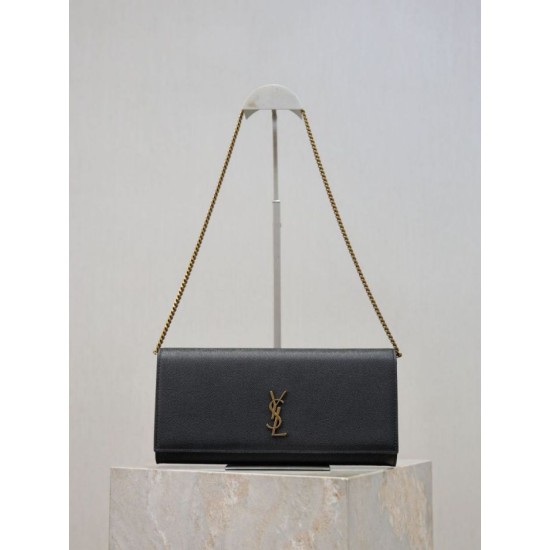 Premium Replica YSL Saint Laurent Kate Clutch Black Hammered Leather At Cheap Price