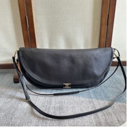 Premium Replica Celine Halfmoon Soft Triomphe bag soft shiny lambskin black At Cheap Price