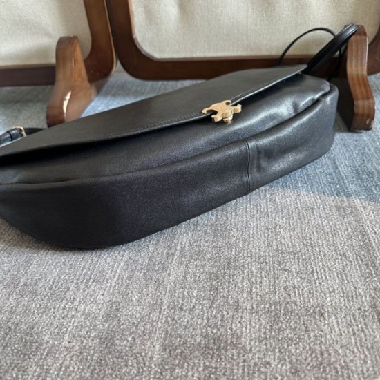 Premium Replica Celine Halfmoon Soft Triomphe bag soft shiny lambskin black At Cheap Price
