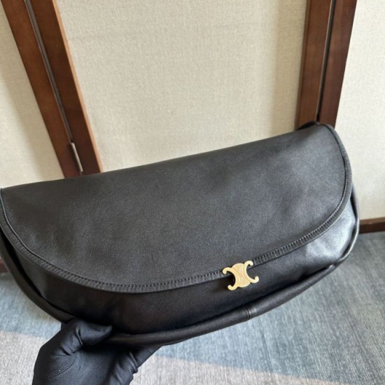 Premium Replica Celine Halfmoon Soft Triomphe bag soft shiny lambskin black At Cheap Price