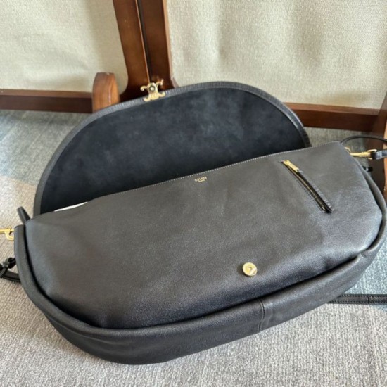 Premium Replica Celine Halfmoon Soft Triomphe bag soft shiny lambskin black At Cheap Price