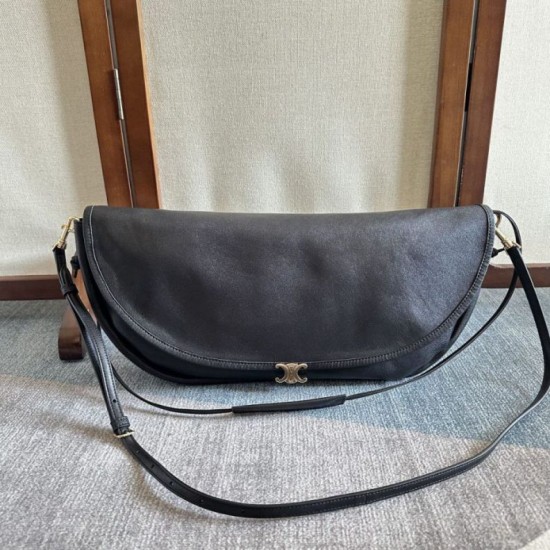 Premium Replica Celine Halfmoon Soft Triomphe bag soft shiny lambskin black At Cheap Price