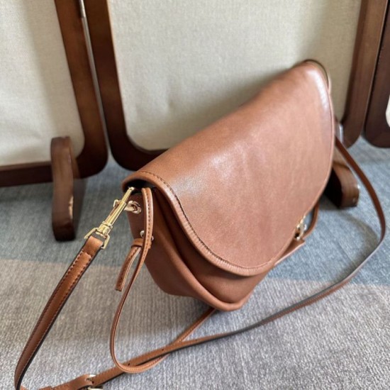 Premium Replica Celine Halfmoon Soft Triomphe bag soft shiny lambskin brown At Cheap Price