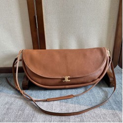 Premium Replica Celine Halfmoon Soft Triomphe bag soft shiny lambskin brown At Cheap Price
