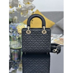 Premium Replica Dior Cannage Lucky Star Studded Mini Lady Dior Bag with D.I.O.R. Charms Black At Cheap Price