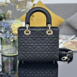 Premium Replica Dior Cannage Lucky Star Studded Mini Lady Dior Bag with D.I.O.R. Charms Black At Cheap Price