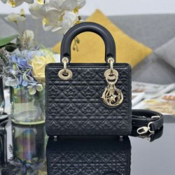 Premium Replica Dior Cannage Lucky Star Studded Mini Lady Dior Bag with D.I.O.R. Charms Black At Cheap Price
