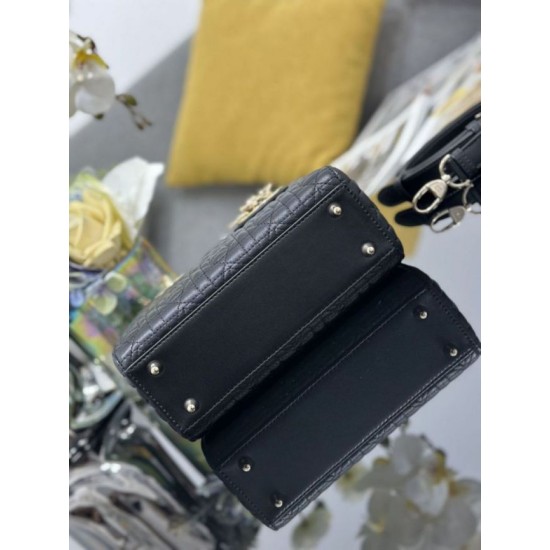Premium Replica Dior Cannage Lucky Star Studded Mini Lady Dior Bag with D.I.O.R. Charms Black At Cheap Price