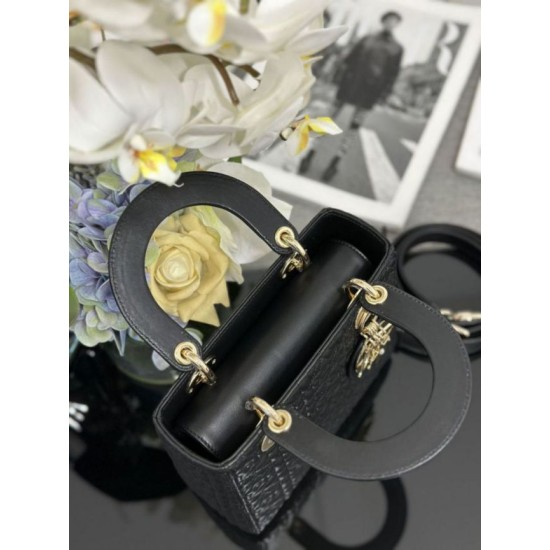 Premium Replica Dior Cannage Lucky Star Studded Mini Lady Dior Bag with D.I.O.R. Charms Black At Cheap Price
