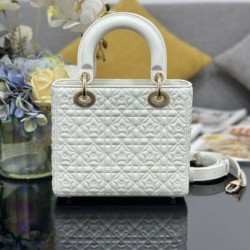 Premium Replica Dior Cannage Lucky Star Studded Mini Lady Dior Bag with D.I.O.R. Charms White At Cheap Price