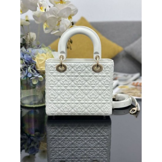 Premium Replica Dior Cannage Lucky Star Studded Mini Lady Dior Bag with D.I.O.R. Charms White At Cheap Price