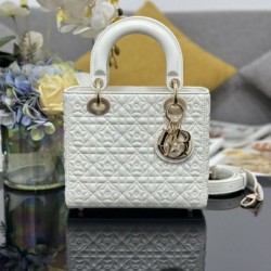 Premium Replica Dior Cannage Lucky Star Studded Mini Lady Dior Bag with D.I.O.R. Charms White At Cheap Price