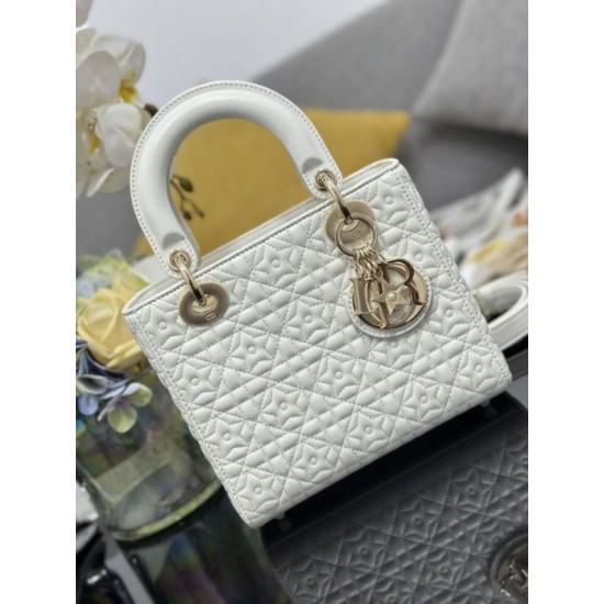 Premium Replica Dior Cannage Lucky Star Studded Mini Lady Dior Bag with D.I.O.R. Charms White At Cheap Price